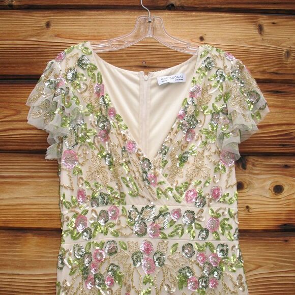 Mac Duggal Womens Floral Embellished Flutter Cap Sleeve Dress 5722 Cream - Picture 8 of 16